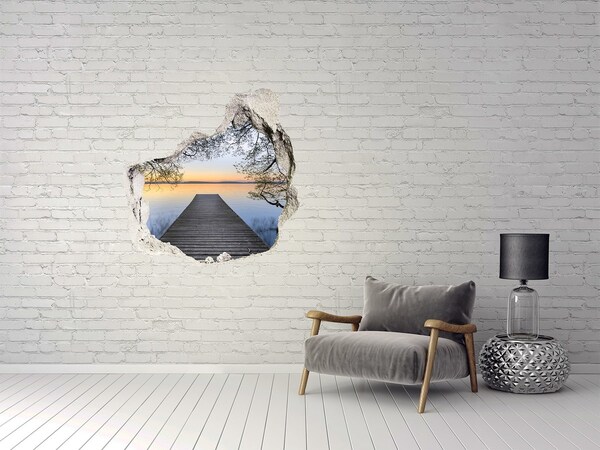 Vinilo adhesivo efecto agujero 3d para casa Puesta de sol sobre el lago