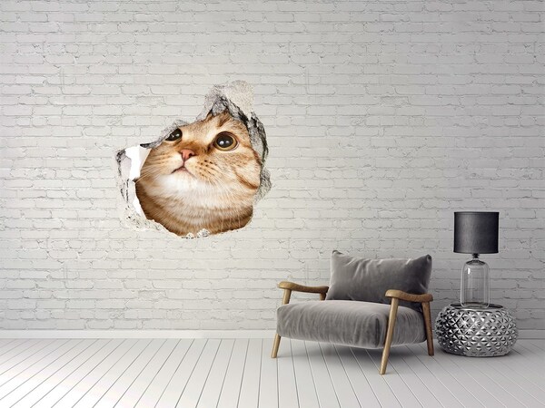 Pegatina efecto 3d pared rota decorativa Gato en un agujero en la pared
