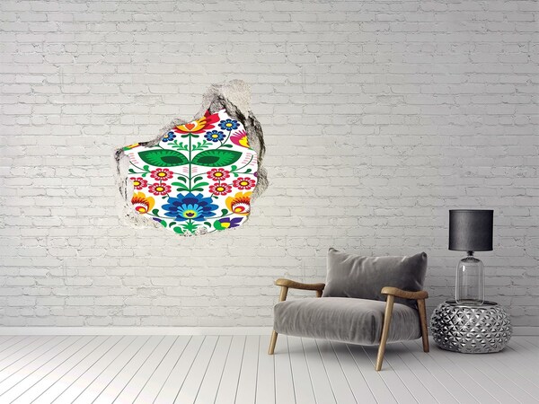 Vinilo adhesivo efecto agujero 3d para casa Patrón floral sobre un fondo de hormigón.
