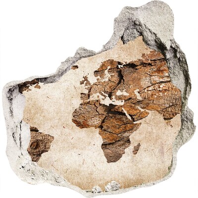 Vinilo decorativo boquete pared irregular Una pared dañada con un mapa del mundo.