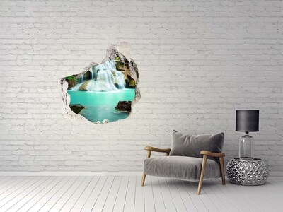 Vinilo adhesivo efecto agujero 3d para casa Una cascada en un paraíso tropical.