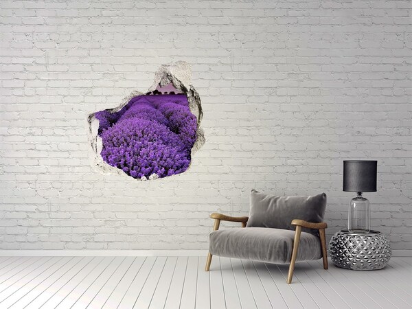 Vinilo decorativo boquete pared irregular Un campo de lavanda en plena floración.