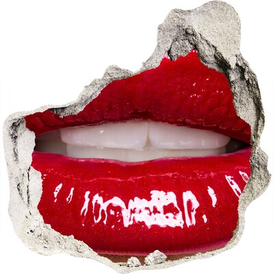 Pegatina pared rota trampantojo decorativo Labios rojos en un agujero en la pared.