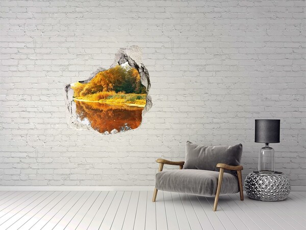 Vinilo decorativo boquete pared irregular Paisaje otoñal junto al río