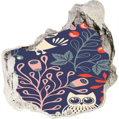 Vinilo adhesivo efecto agujero 3d para casa Patrón floral con búhos