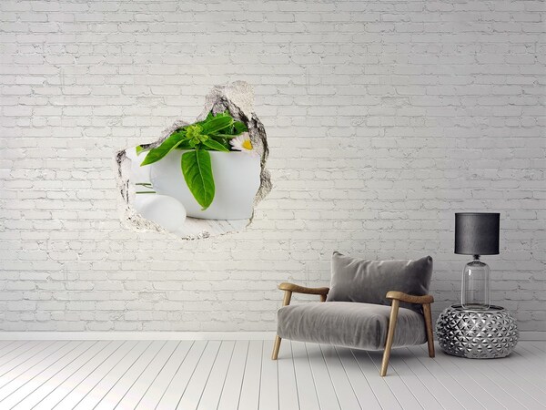 Vinilo decorativo boquete pared irregular Vegetación verde en el muro dañado