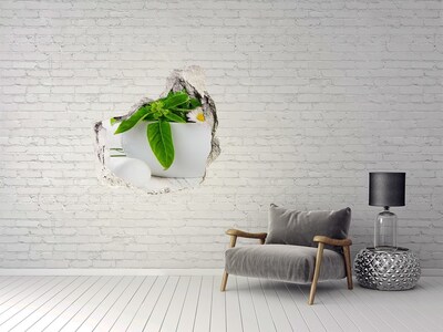 Vinilo decorativo boquete pared irregular Vegetación verde en el muro dañado