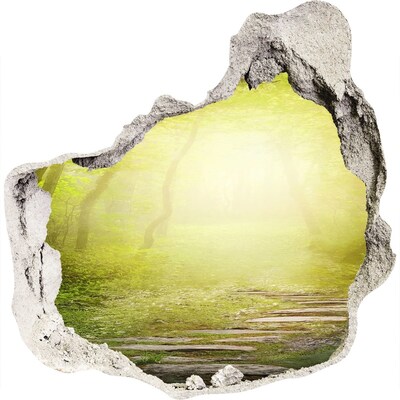 Vinilo decorativo boquete pared irregular Bosque verde bajo los rayos del sol