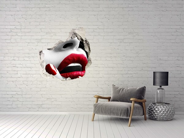 Pegatina efecto 3d pared rota decorativa Labios sensuales en hormigón