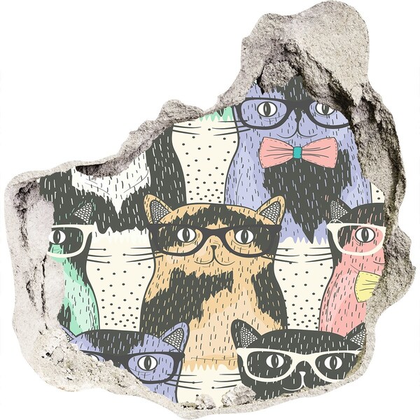 Pegatina efecto 3d pared rota decorativa Gatos con gafas