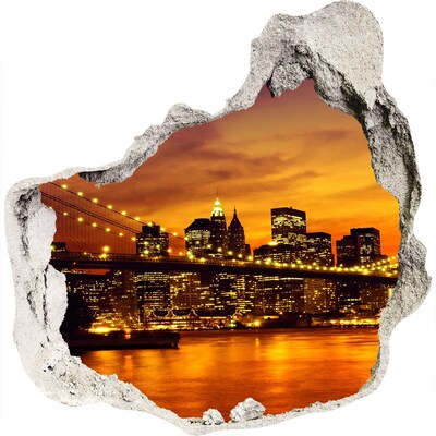 Vinilo adhesivo efecto agujero 3d para casa El horizonte de Nueva York al atardecer