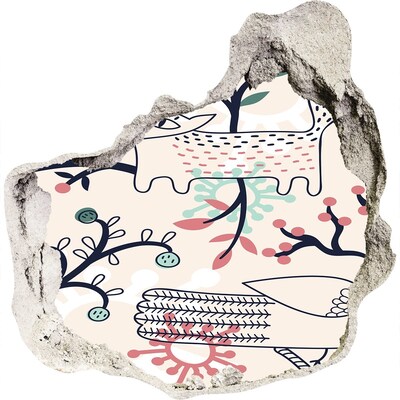 Vinilo adhesivo efecto agujero 3d para casa Patrón floral con elementos de la naturaleza.