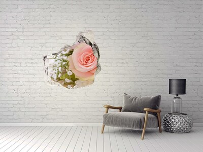 Pegatina efecto 3d pared rota decorativa Una rosa en un arreglo floral.