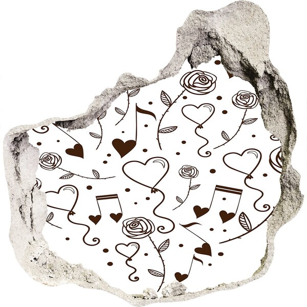 Vinilo decorativo boquete pared irregular Corazones y rosas musicales