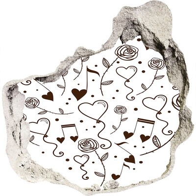 Vinilo decorativo boquete pared irregular Corazones y rosas musicales