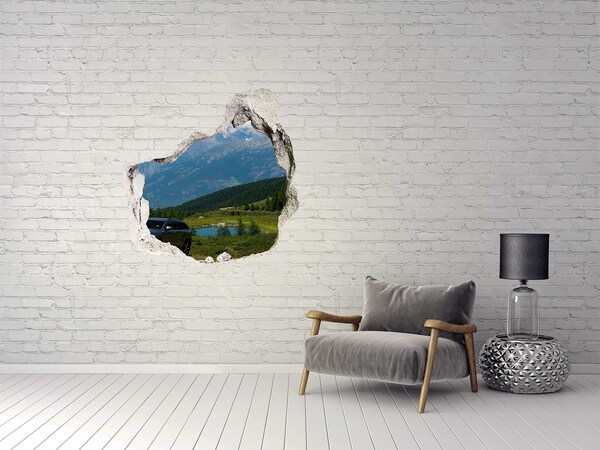 Vinilo decorativo boquete pared irregular Paisaje de montaña con un lago