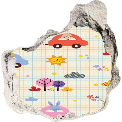 Vinilo decorativo boquete pared irregular Un mundo infantil lleno de alegría