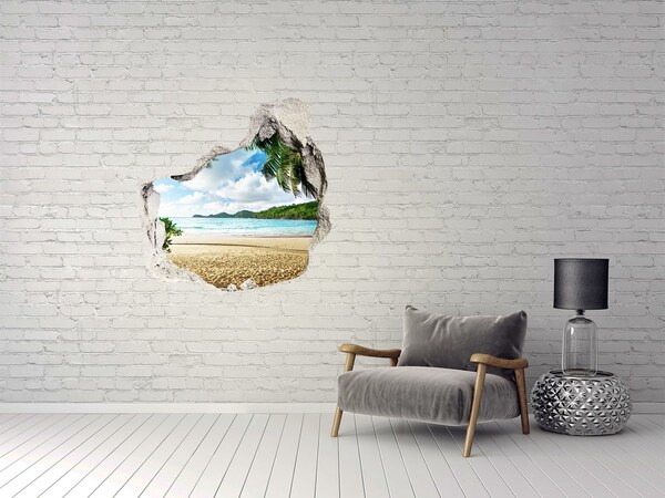 Pegatina efecto 3d pared rota decorativa Playa tropical con palmeras
