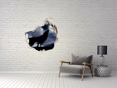 Pegatina efecto 3d pared rota decorativa Lobo contra la luna