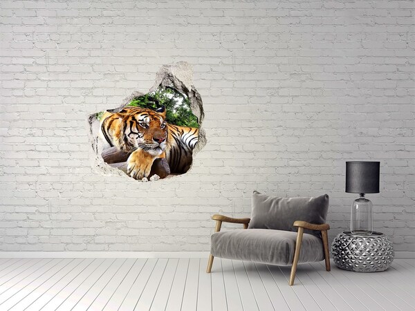 Vinilo adhesivo efecto agujero 3d para casa Tigre en la jungla
