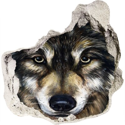 Pegatina efecto 3d pared rota decorativa La mirada del lobo a través de la pared