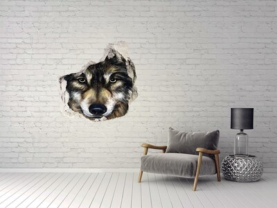 Pegatina efecto 3d pared rota decorativa La mirada del lobo a través de la pared