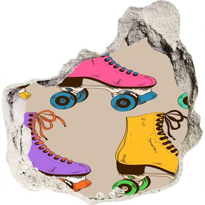 Fotoobraz dziura na ścianę Kolorowe wrotki w dziurze w ścianie