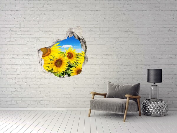 Vinilo adhesivo efecto agujero 3d para casa Un paraíso de flores con girasoles.