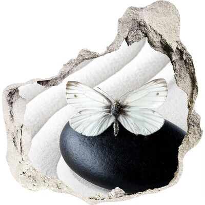 Dziura 3d fototapeta naklejka Motyl na kamieniu w zenowej scenerii