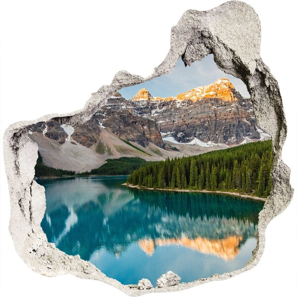 Pegatina efecto 3d pared rota decorativa Un lago de montaña en el valle.