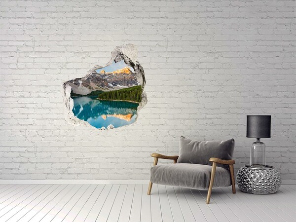Pegatina efecto 3d pared rota decorativa Un lago de montaña en el valle.