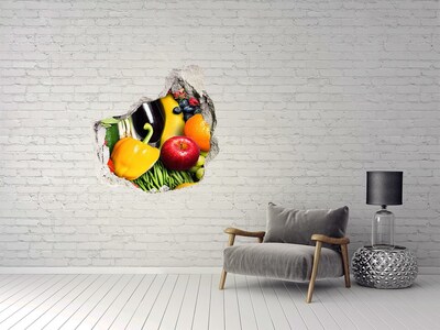 Vinilo adhesivo efecto agujero 3d para casa Frutas y verduras en un agujero en la pared