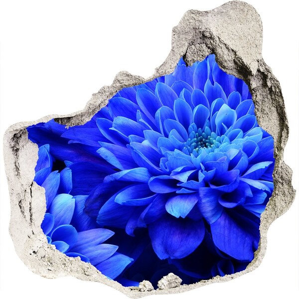 Vinilo adhesivo efecto agujero 3d para casa Flor azul en un agujero en la pared.