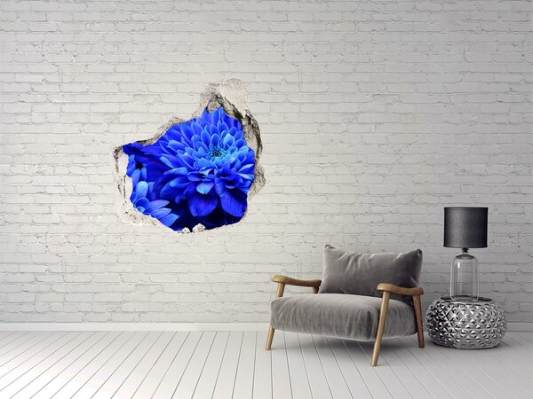 Vinilo adhesivo efecto agujero 3d para casa Flor azul en un agujero en la pared.