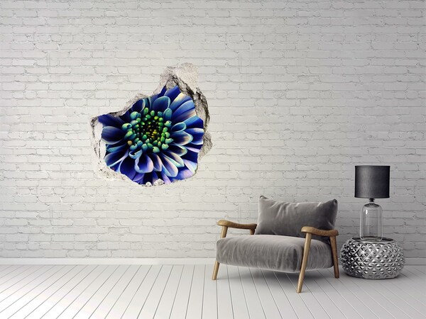Pegatina efecto 3d pared rota decorativa Una flor en tonos azules