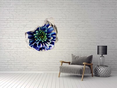 Pegatina efecto 3d pared rota decorativa Una flor en tonos azules