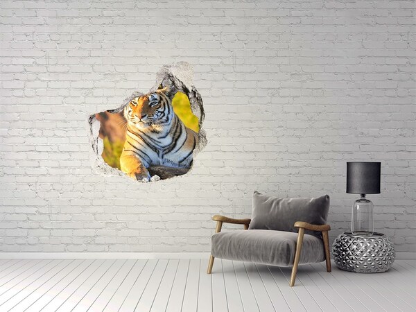 Vinilo adhesivo efecto agujero 3d para casa Tigre en su hábitat natural