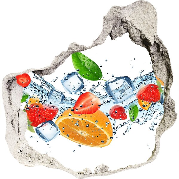 Pegatina efecto 3d pared rota decorativa Cóctel de frutas en una explosión de agua.