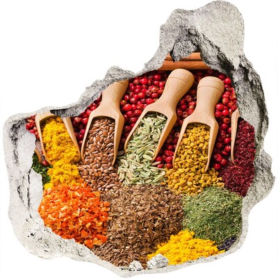 Vinilo decorativo boquete pared irregular Una cocina llena de especias