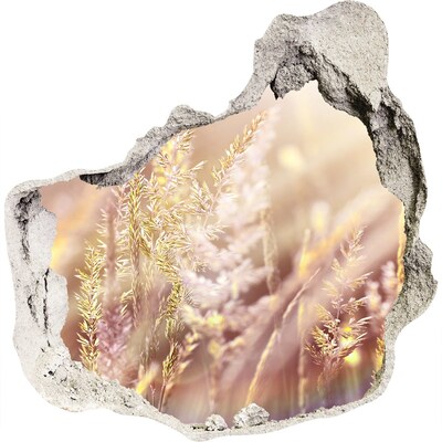 Vinilo decorativo boquete pared irregular Prado de flores detrás del muro