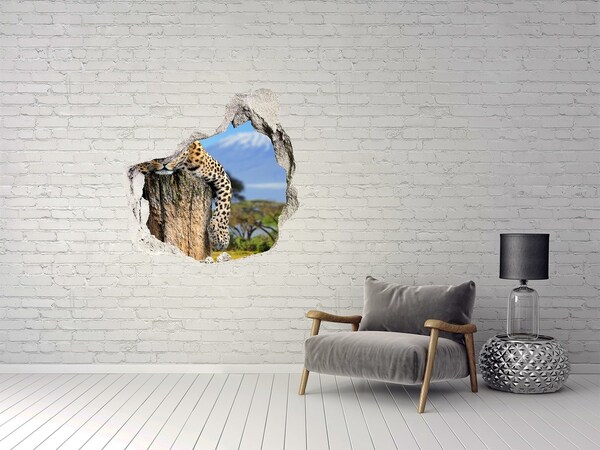 Dziura 3d fototapeta na ścianę Lepkie spojrzenie lamparta