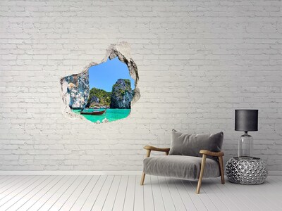 Vinilo decorativo boquete pared irregular Bahía caribeña con un barco