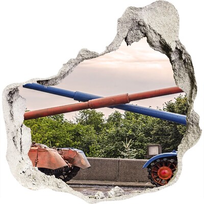 Pegatina efecto 3d pared rota decorativa Batalla de tanques en las ruinas