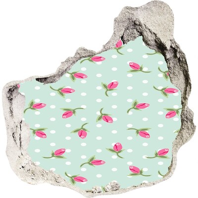 Pegatina efecto 3d pared rota decorativa Patrón floral sobre fondo verde