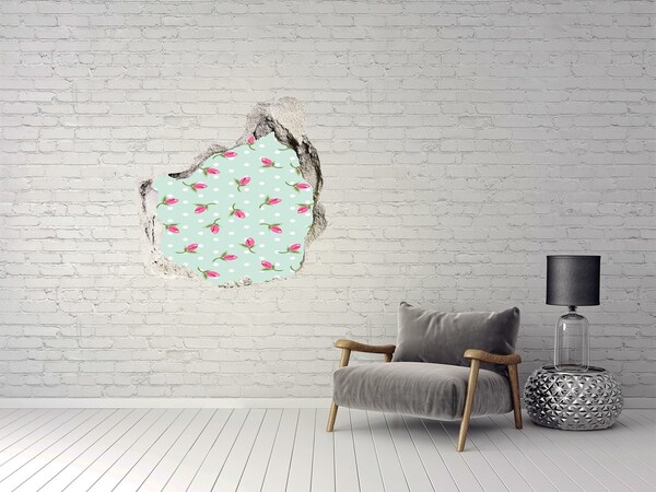 Pegatina efecto 3d pared rota decorativa Patrón floral sobre fondo verde
