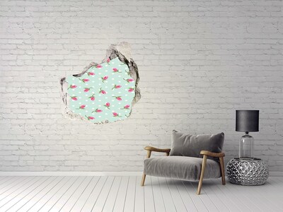 Pegatina efecto 3d pared rota decorativa Patrón floral sobre fondo verde
