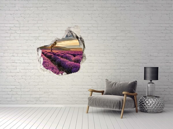 Vinilo adhesivo efecto agujero 3d para casa Campos de lavanda al atardecer