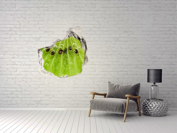 Vinilo decorativo boquete pared irregular Fruta verde con gotas de agua