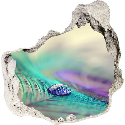 Dziura 3d fototapeta na ścianę Kropla na piórze pawia