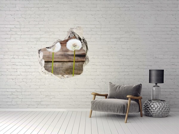 Vinilo adhesivo efecto agujero 3d para casa Flores de diente de león en ruinas